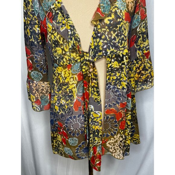 CAbi Womens Small Shakespeare Floral Kimono Cardigan 3/4 Sleeve Sheer Boho 360 - Picture 8 of 10